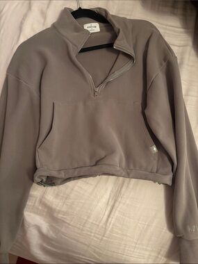 AZUR FIT Cropped Quarter-Zip Pullover in Taupe
